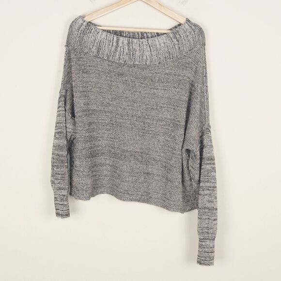 Free People Knit Pullover Gray/Black Off Shoulder Linen Blend Sweater Womens XS - Picture 1 of 6